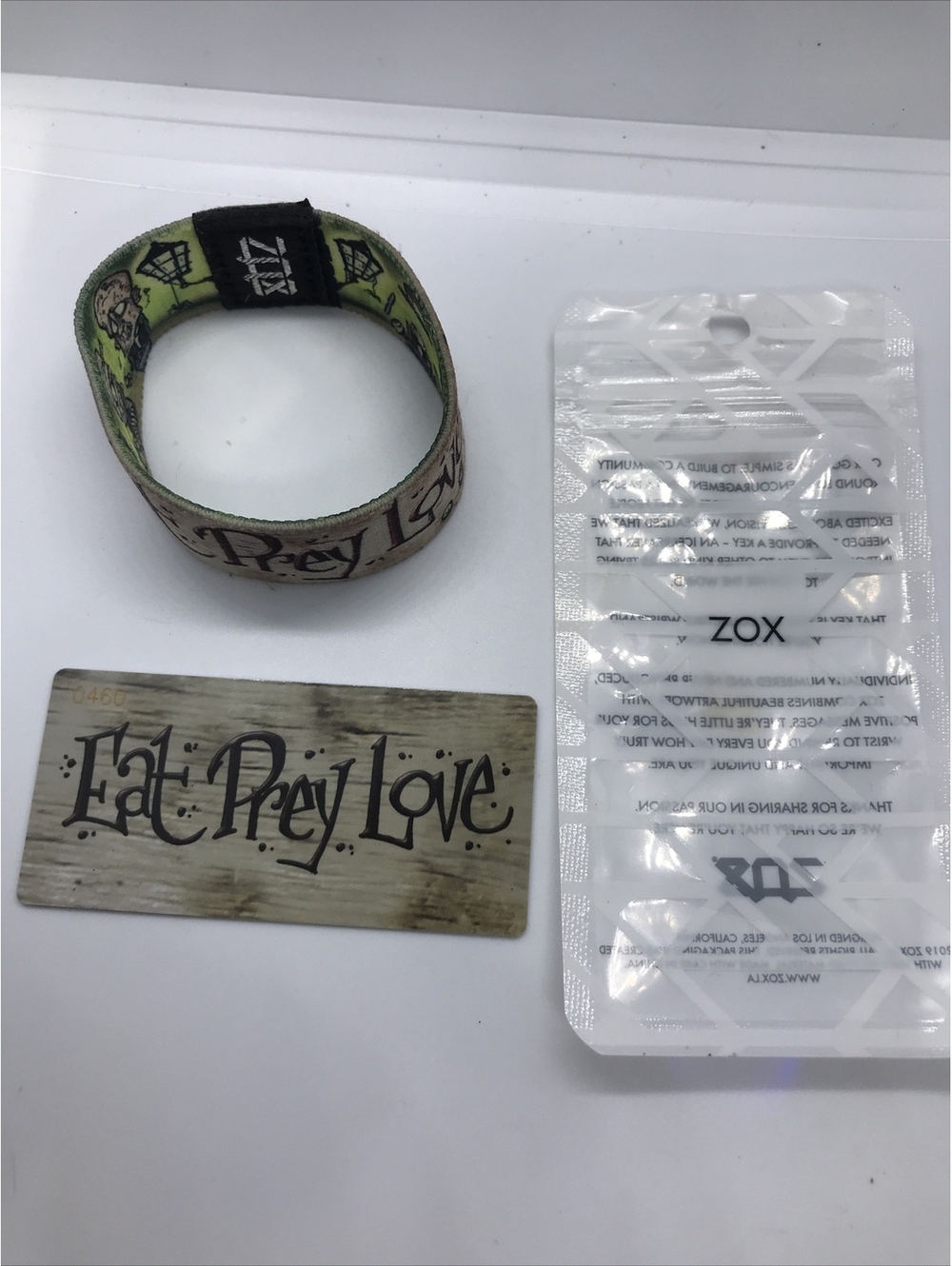 ZOX Eat Prey Love Silver Logo band Strap Wristband USED #460 Frankenstein